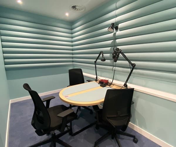 Sound proof panelling in podcast studio